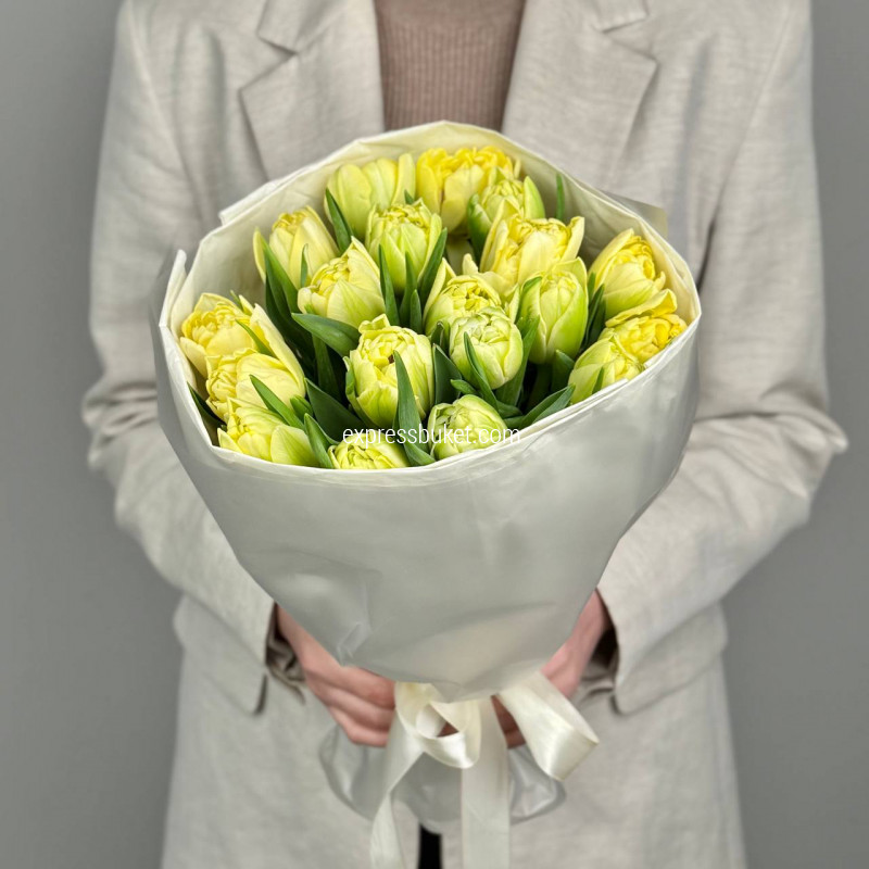 Лимонные пионовидные тюльпаны, 19 шт