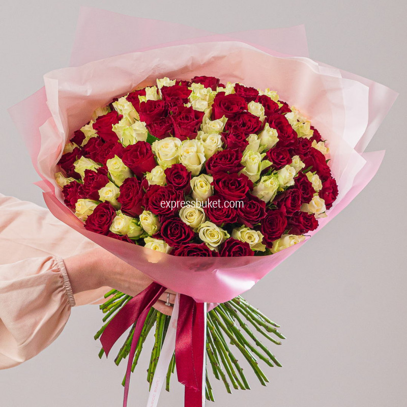 101 роза красные+белые